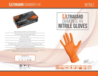 Ultragard Diamonite Orange Gloves - X-Large (7/8 mil). - (100 gloves per box MIN 10 box order)