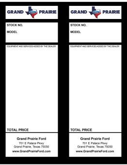 Grand Prairie Ford Addendum Tag Blanks w/perforation - NO Sticky Back