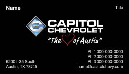 Business Cards for Capitol Chevrolet Personal - 500 count per box